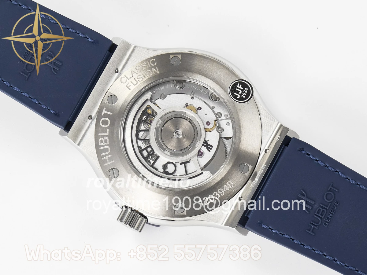 Hublot Classic Fusion 42mm SS JJF Blue Dial on Blue Gummy Leather Strap - Image 16