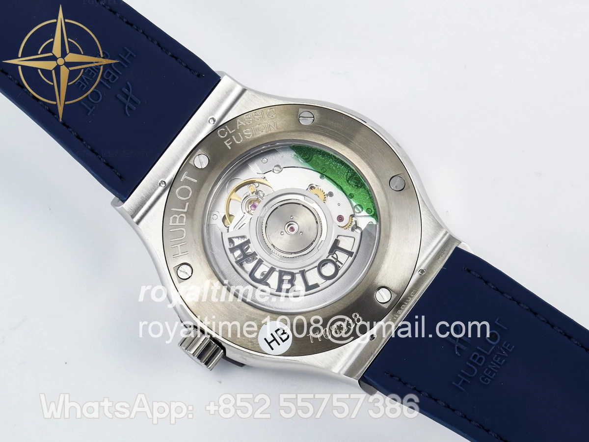 Hublot Classic Fusion Bang 42mm HBF Blue Dial Diamonds Bezel on Blue Leather Strap A2892 - Image 16