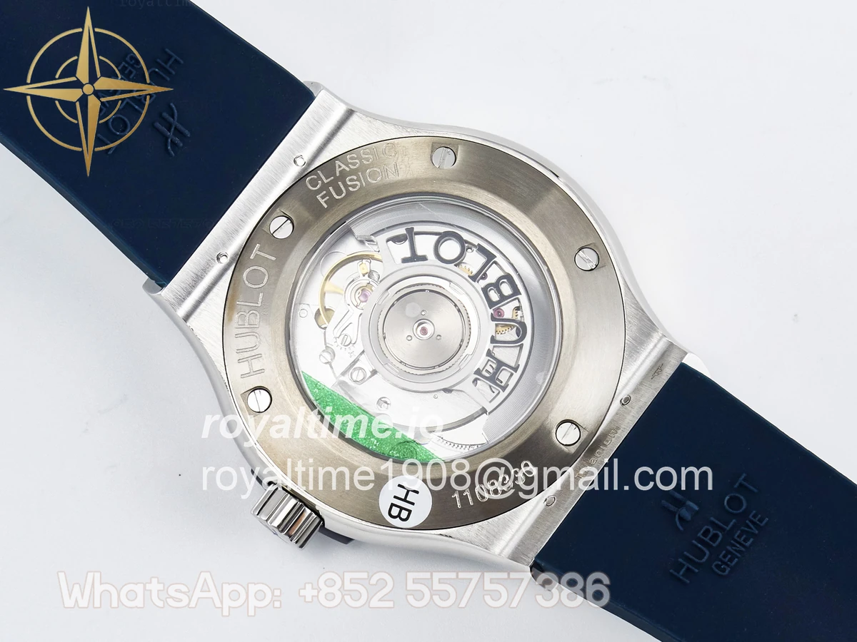 Hublot Classic Fusion Bang 42mm HBF Blue Dial Diamonds Bezel on Blue Rubber Strap A2892 - Image 16