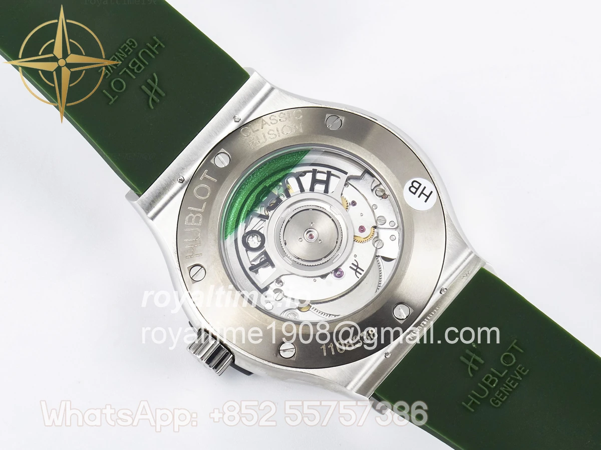 Hublot Classic Fusion Bang 42mm HBF Green Dial Diamonds Bezel on Green Rubber Strap A2892 - Image 16