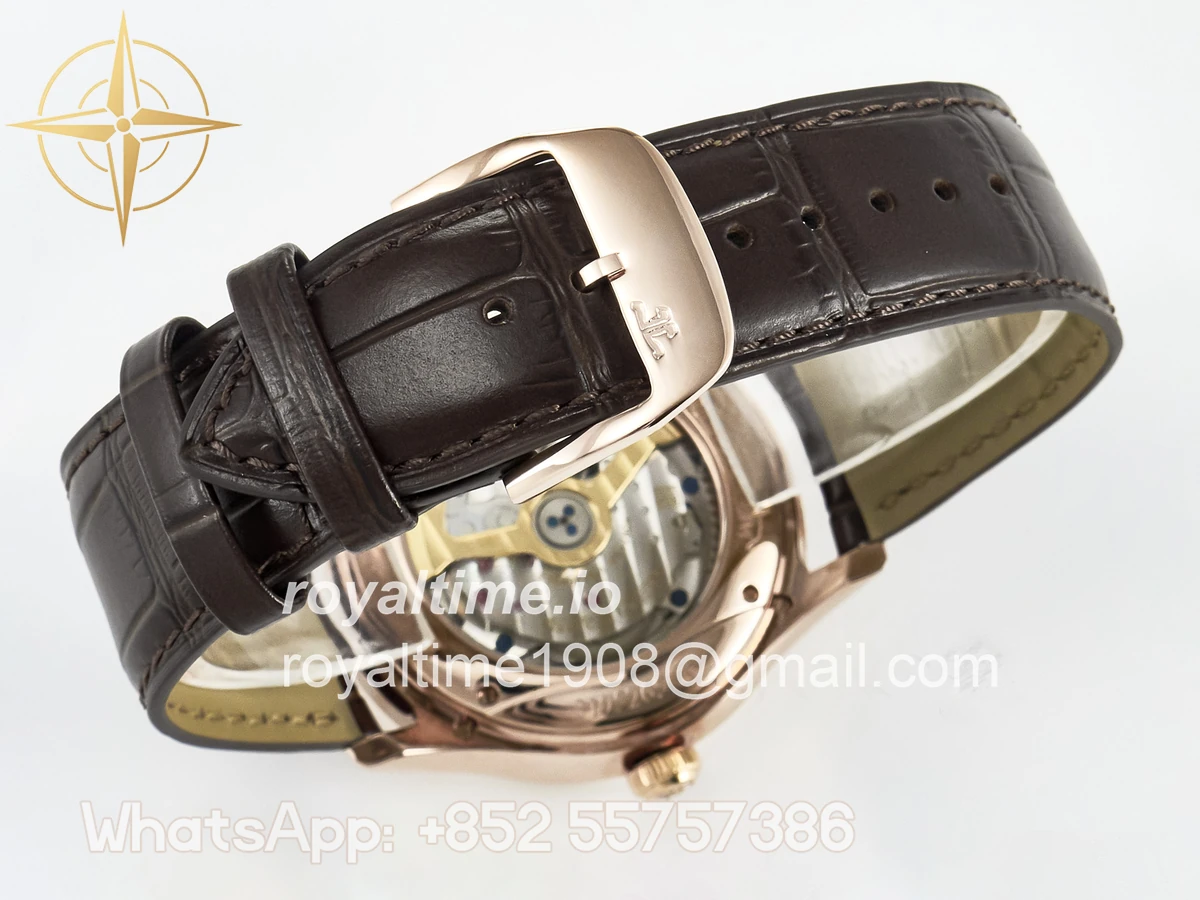Jaeger-LeCoultre Master Ultra Thin Perpetual Calendar RG V9F Cream Dial Diamonds Bezel on Brown Leather Strap A868 V2 - Image 16