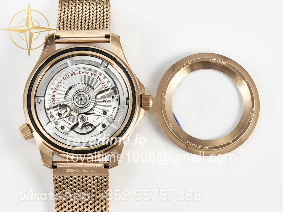 Omega Seamaster 300M Diver Rose Gold VSF Black Dial on Mesh Bracelet A8806 - Image 16