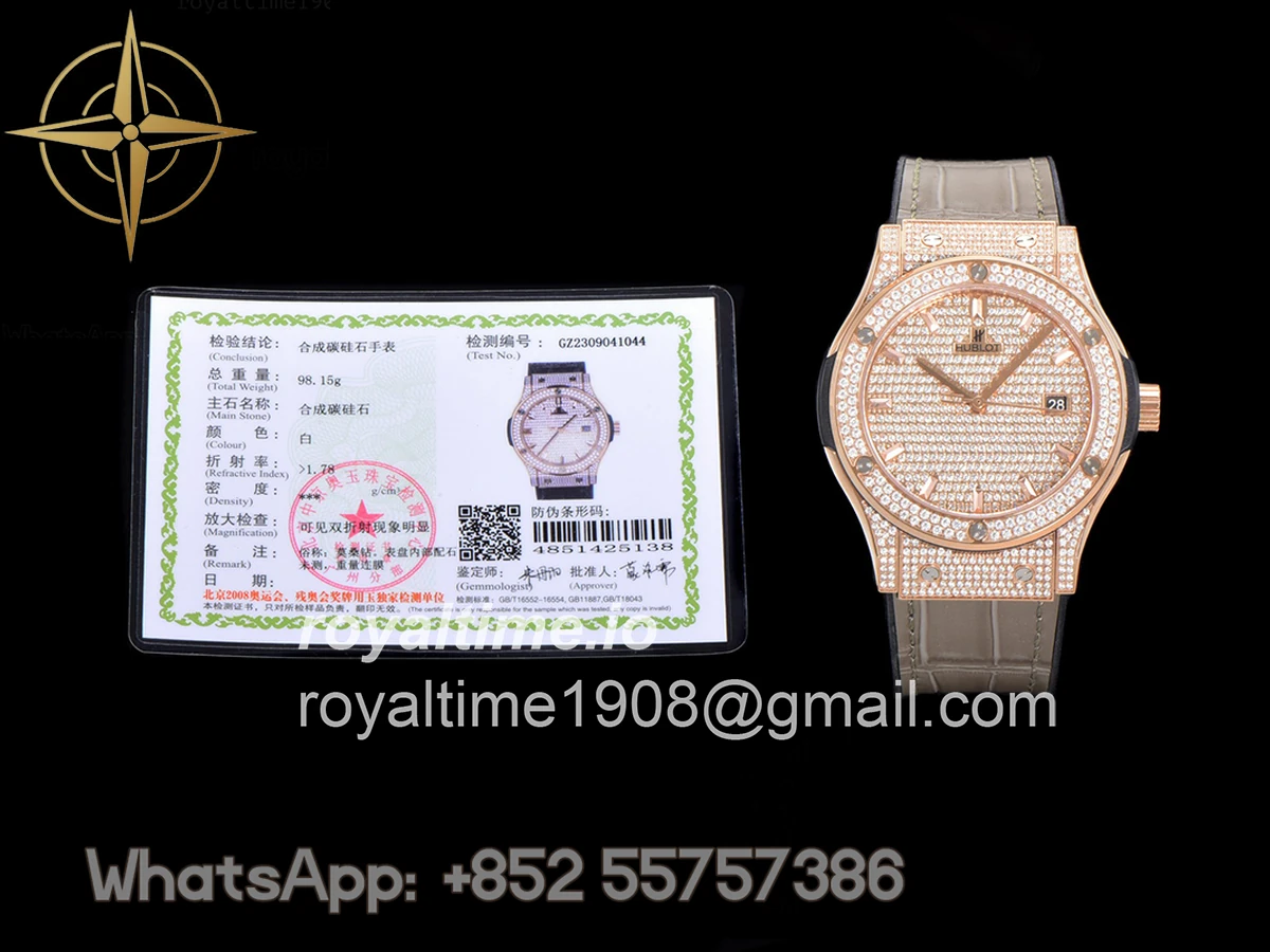 Hublot Classic Fusion Automatic 42mm Diamond Paved Dial in Rose Gold on Brown Leather Strap - Image 17