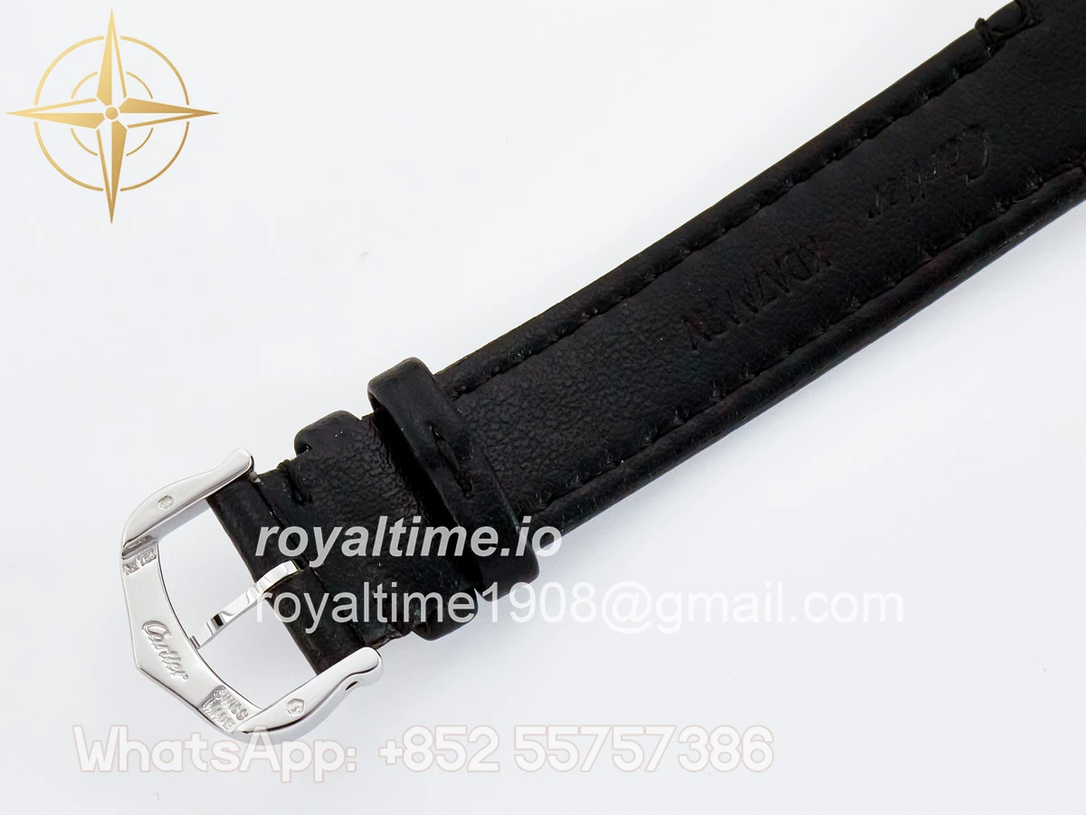Cartier Ronde De Cartier 29mm DRF Sandblasted Silver-Plated White Dial on Black Leather Strap Ronda Quartz - Image 17