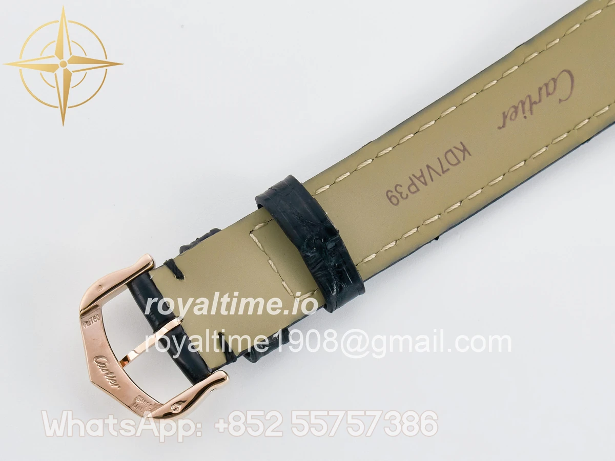 Cartier Ronde De Cartier 29mm RG DRF Sandblasted Silver-Plated White Dial on Black Leather Strap Ronda Quartz - Image 17