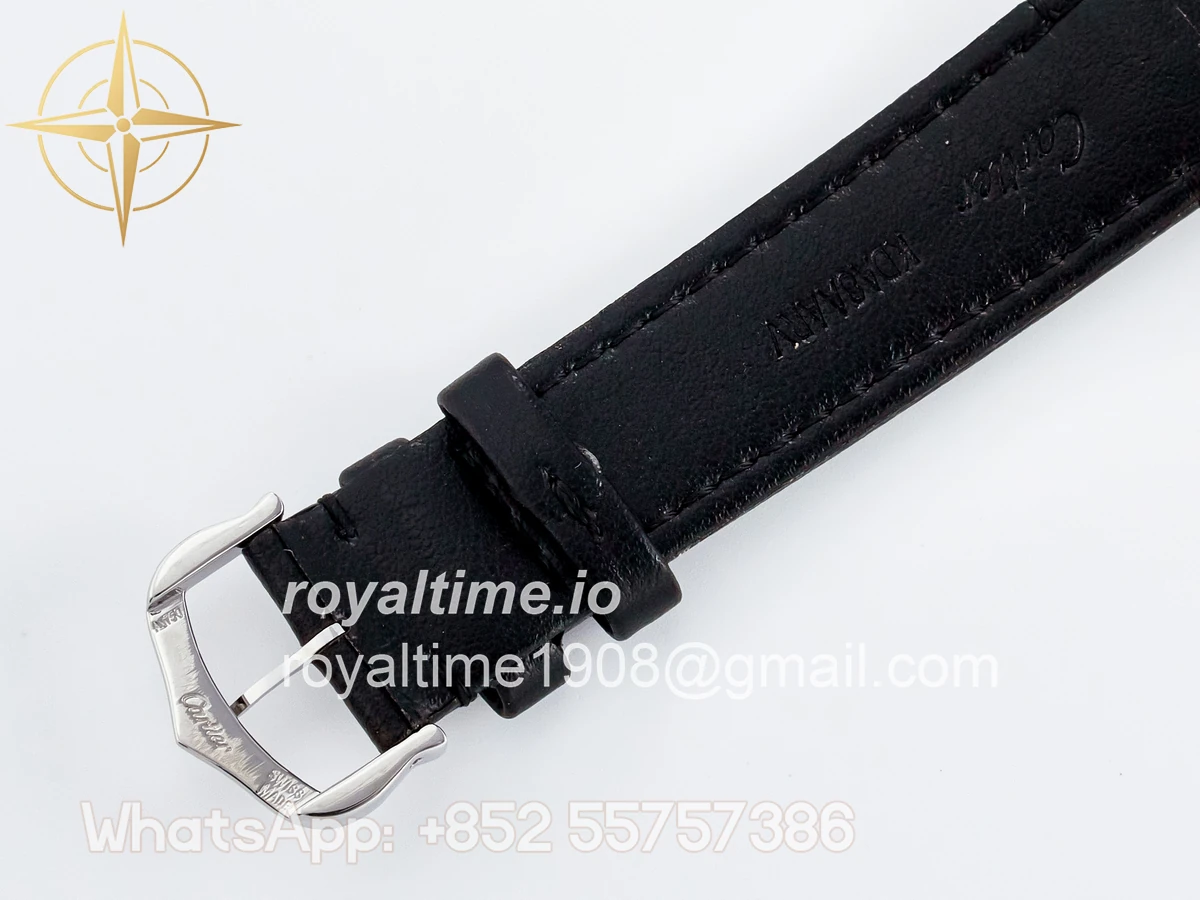 Cartier Ronde De Cartier 36mm DRF Sandblasted Silver-Plated White Dial on Black Leather Strap Ronda Quartz - Image 17