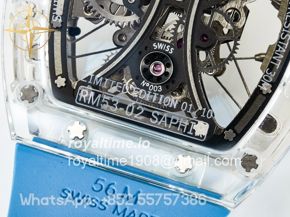 Richard Mille RM53-02 Transparent Tourbillon RMF Skeleton Dial on Blue Rubber Strap - Image 18