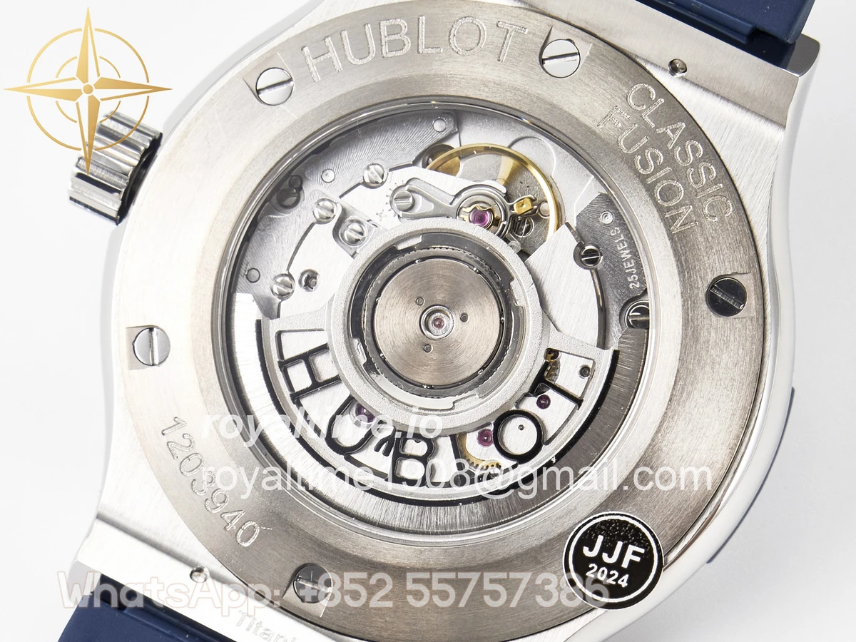 Hublot Classic Fusion 42mm SS JJF Blue Dial on Blue Gummy Leather Strap - Image 18