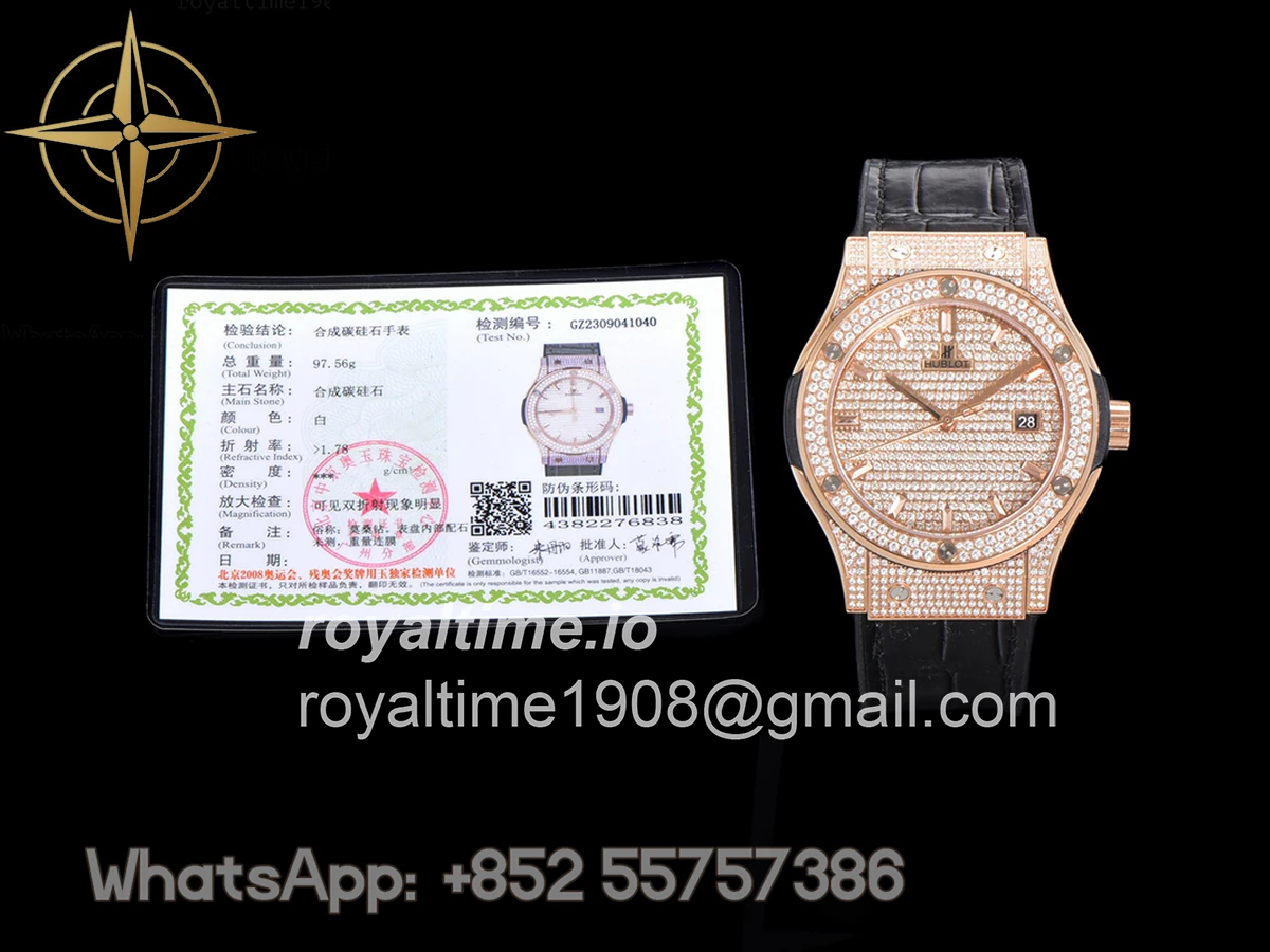 Hublot Classic Fusion Automatic 42mm Diamond Paved Dial in Rose Gold on Black Leather Strap - Image 18