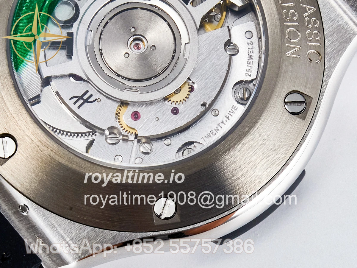 Hublot Classic Fusion Bang 42mm HBF Black Dial Diamonds Bezel on Black Leather Strap A2892 - Image 18