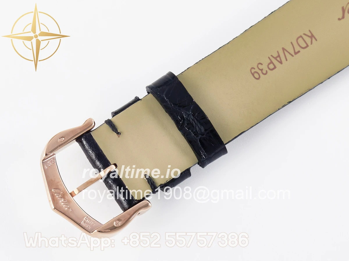 Cartier Ballon Blanc De Cartier 30mm RG DRF Silvered Texture Dial Diamonds Bezel on Black Leather Strap Ronda Quartz - Image 18