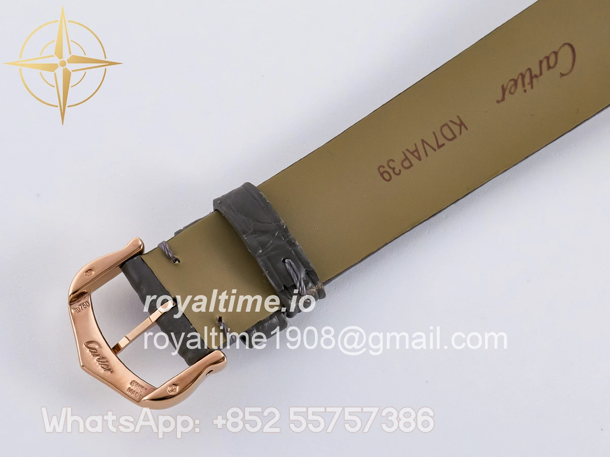 Cartier Ballon Blanc De Cartier 30mm RG DRF Silvered Texture Dial Diamonds Bezel on Green Leather Strap Ronda Quartz - Image 18