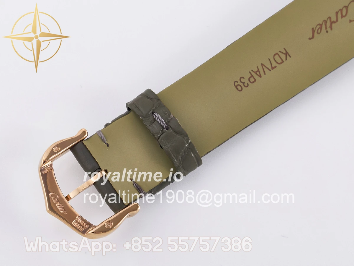 Cartier Ballon Blanc De Cartier 30mm RG DRF Silvered Texture Dial on Green Leather Strap Ronda Quartz - Image 18