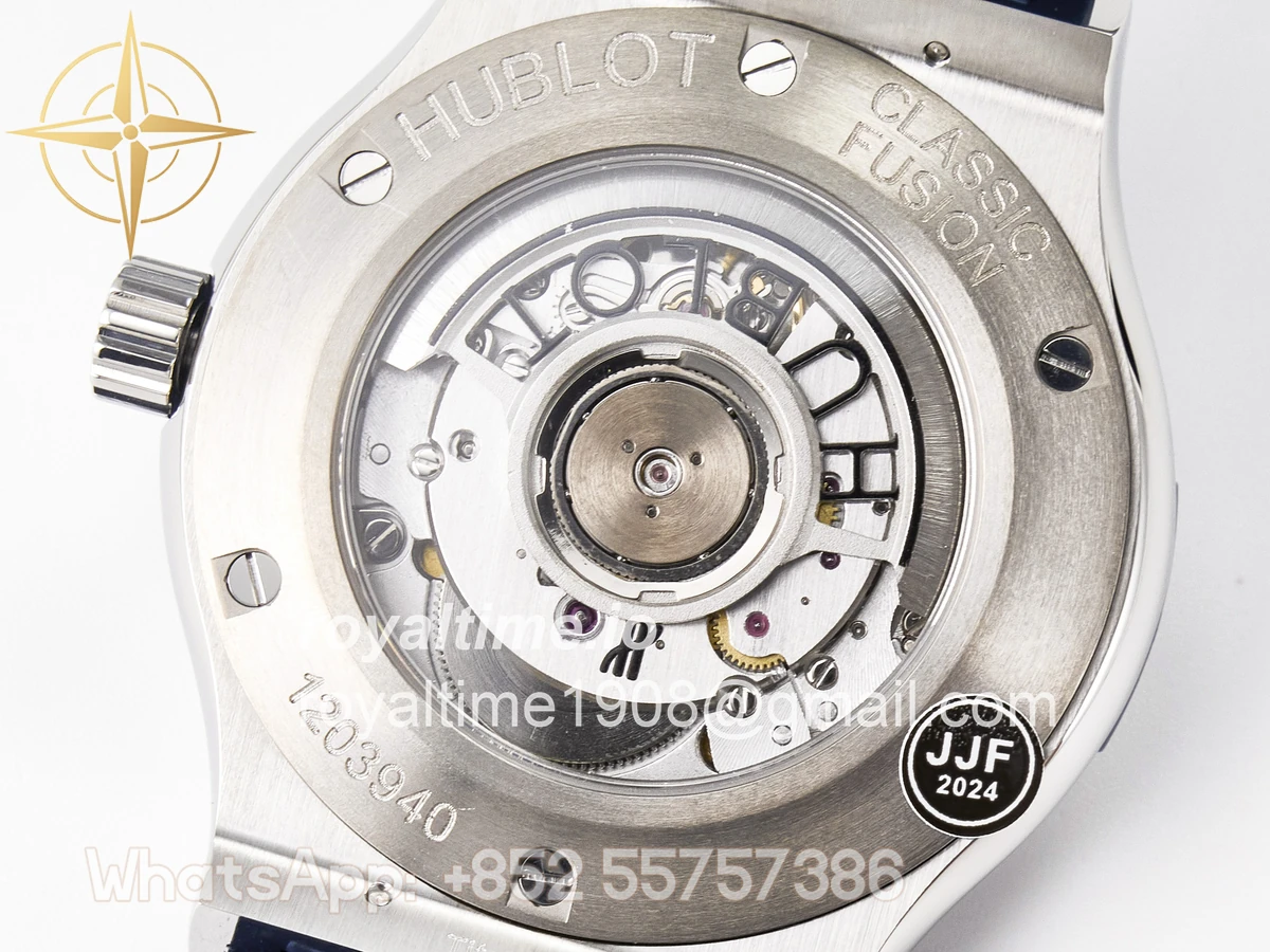 Hublot Classic Fusion 42mm SS JJF Blue Dial on Blue Gummy Leather Strap - Image 19