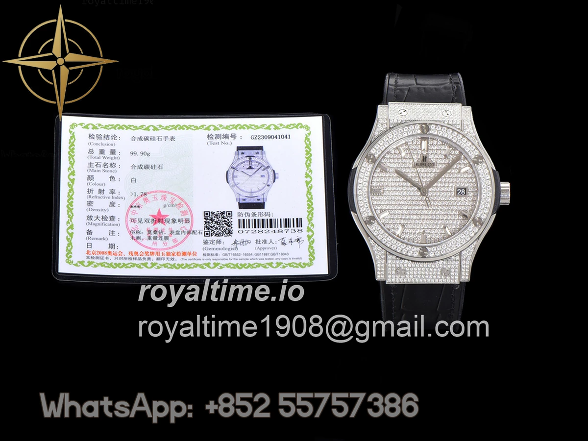 Hublot Classic Fusion Automatic 42mm Diamond Paved Dial in Steel on Black Leather Strap - Image 19