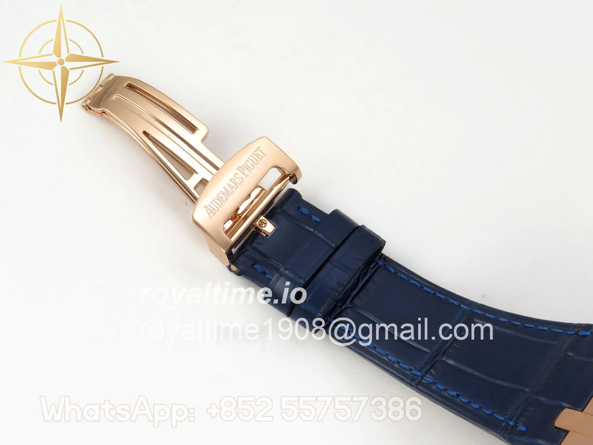 Audemars Piguet Royal Oak Chrono 26240 RG DDF Blue/RG Dial on Blue Leather Strap DD4401 (SW Dial) - Image 19