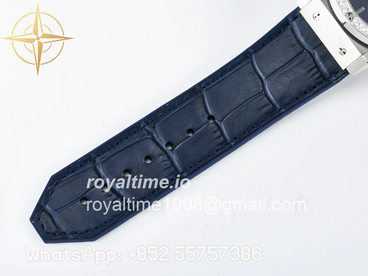Hublot Classic Fusion Bang 42mm HBF Blue Dial Diamonds Bezel on Blue Leather Strap A2892 - Image 20