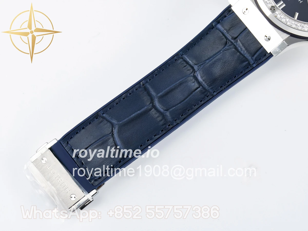 Hublot Classic Fusion Bang 42mm HBF Blue Dial Diamonds Bezel on Blue Leather Strap A2892 - Image 21