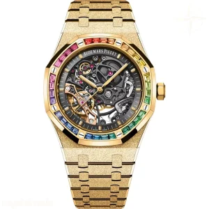 Audemars Piguet Royal Oak Frosted 15412 41mm THBF Yellow Gold Rainbow Bezel on Rose Gold Bracelet SA3132 V3