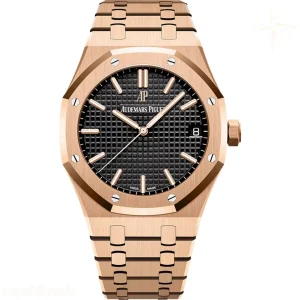 Audemars Piguet Royal Oak 15500 41mm APSF Rose Gold Black Dial Textured Dial on Rose Gold Bracelet SA/SH4302 (Free Sprung) Super Clone V5