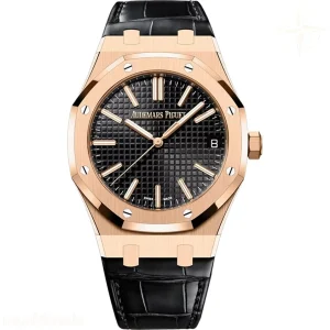 Audemars Piguet Royal Oak 15510 41mm APSF Rose Gold Black Dial Textured Dial on Black Leather Strap SA/SH3120 Super Clone V5