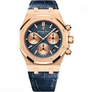 Audemars Piguet Royal Oak Chronograph 26240 DDF Rose Gold Blue/Rose Gold Dial on Blue Leather Strap DD4401 Super Clone (SW Dial) V5