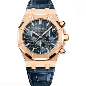 Audemars Piguet Royal Oak Chronograph 26240 DDF Rose Gold Blue Dial on Blue Leather Bracelet DD4401 Super Clone (SW Dial) V5