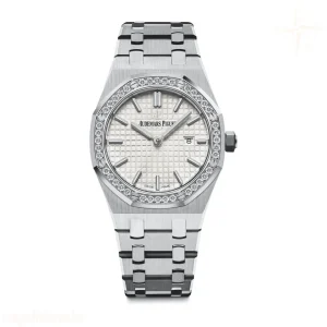 Audemars Piguet Lady Royal Oak 67651 33mm V7F Stainless Steel Diamond Bezel White Textured Dial on Stainless Steel Strap Ronda Quartz AP Cal.2713