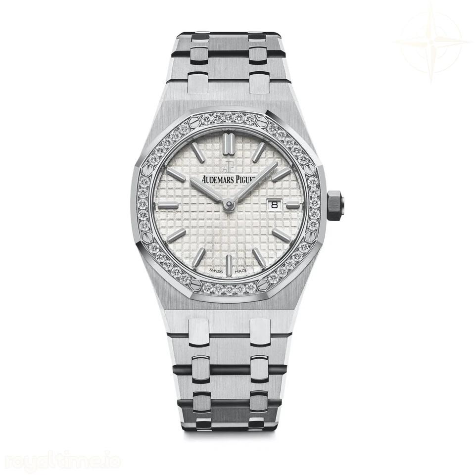 Audemars Piguet Lady Royal Oak 67651 33mm V7F Stainless Steel Diamond Bezel White Textured Dial on Stainless Steel Strap Ronda Quartz AP Cal.2713