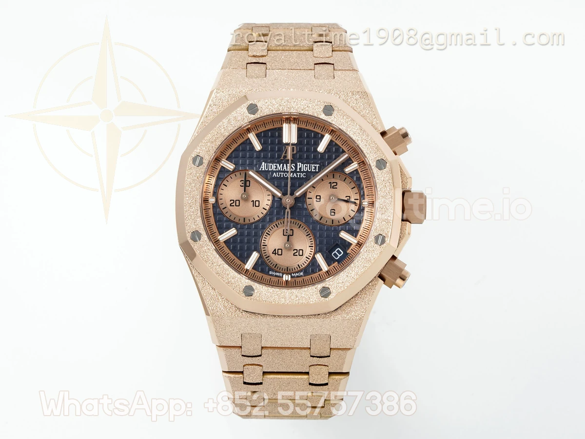 Audemars Piguet Royal Oak Chronograph 26240 APSF Rose Gold Frosted Blue Dial on Rose Gold Bracelet SA/SH4401 Super Clone V5 - Image 2