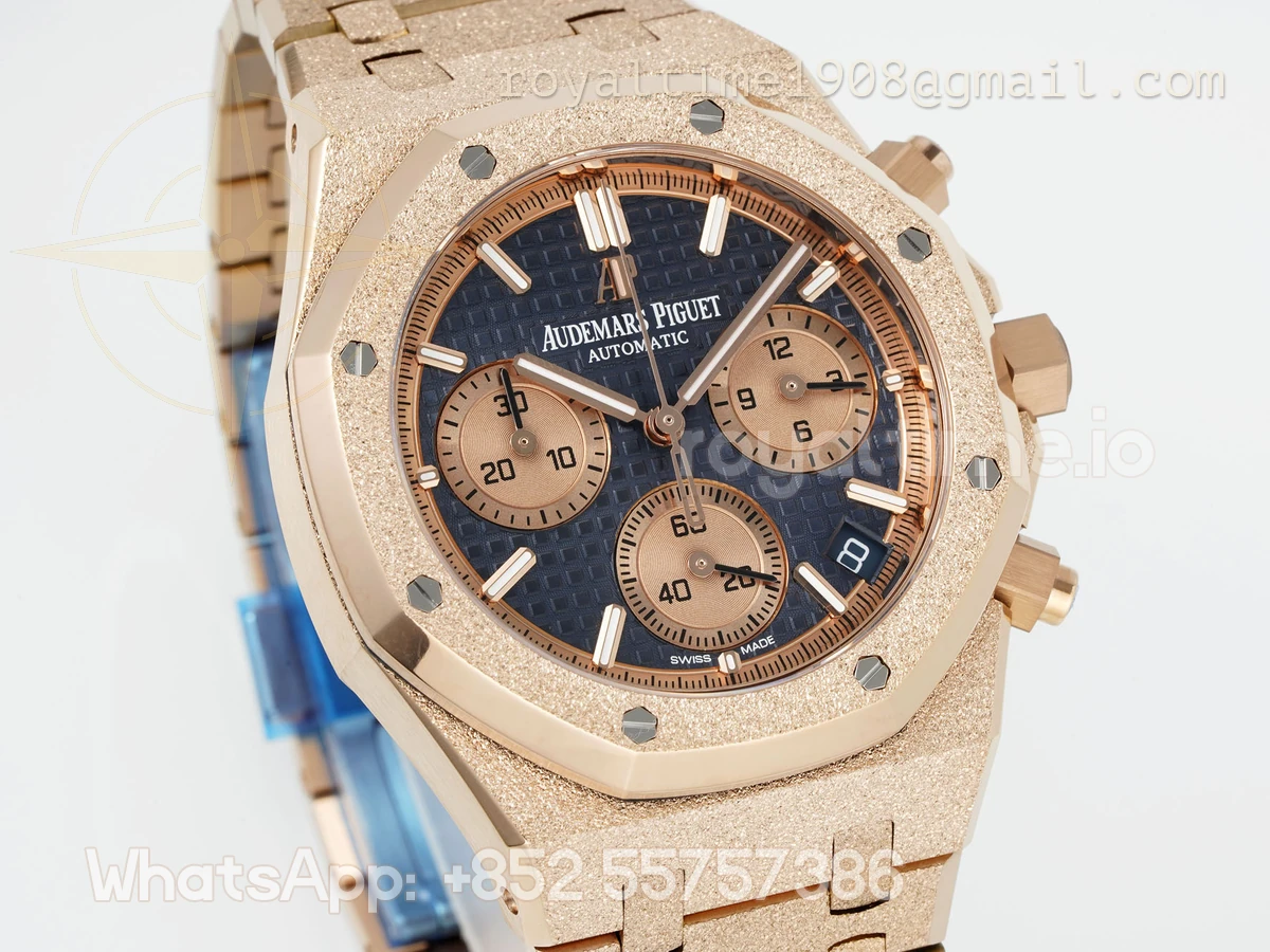 Audemars Piguet Royal Oak Chronograph 26240 APSF Rose Gold Frosted Blue Dial on Rose Gold Bracelet SA/SH4401 Super Clone V5 - Image 3