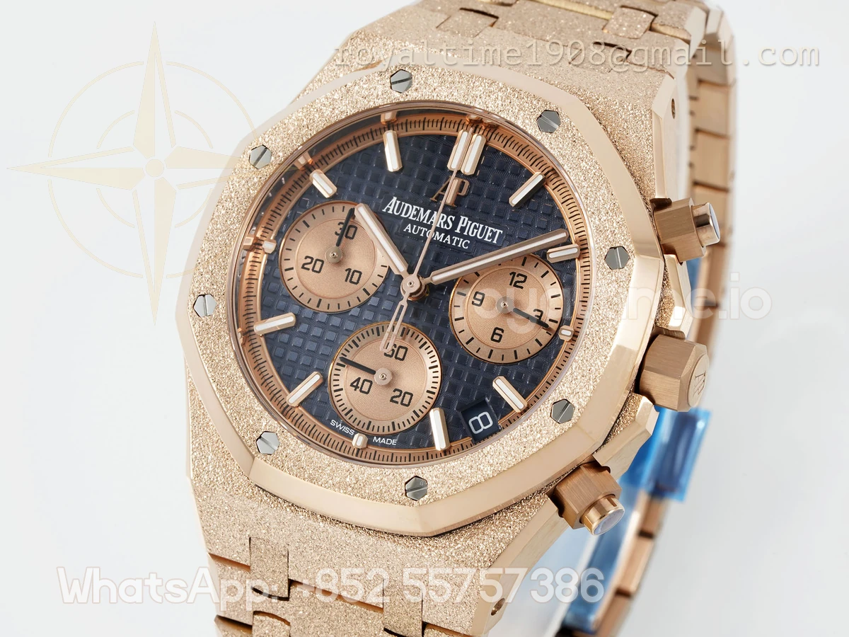Audemars Piguet Royal Oak Chronograph 26240 APSF Rose Gold Frosted Blue Dial on Rose Gold Bracelet SA/SH4401 Super Clone V5 - Image 4