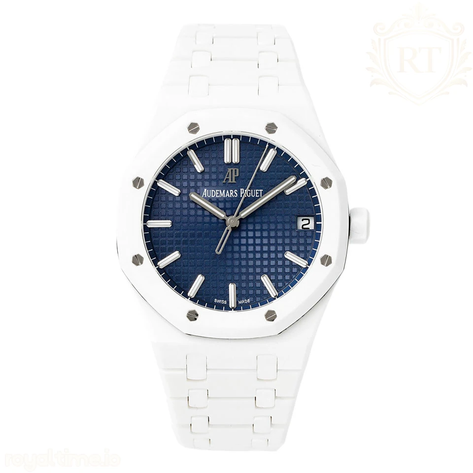 Audemars Piguet Royal Oak Selfwinding 77350 APSF White Ceramic Blue Dial on White Ceramic Bracelet SA/SH4401 Super Clone V5