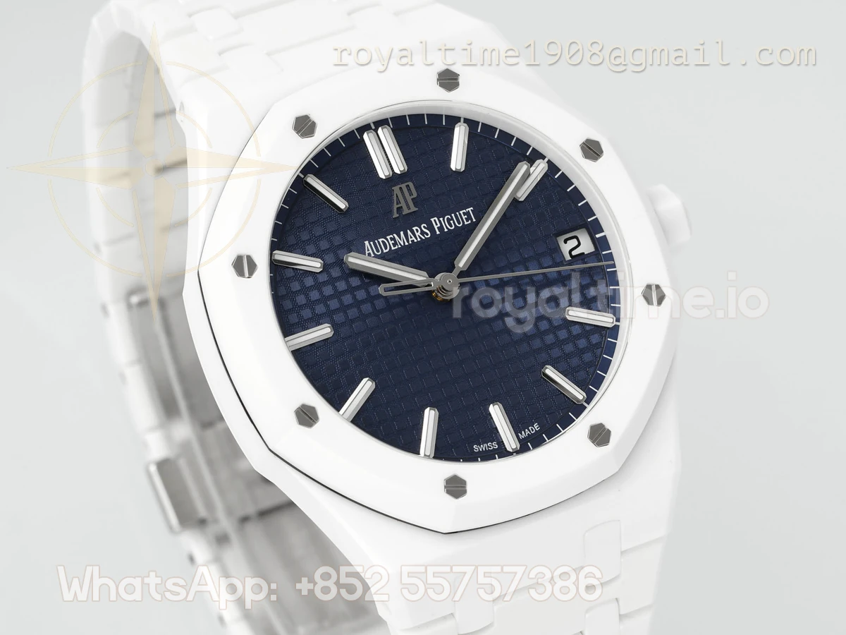 Audemars Piguet Royal Oak Selfwinding 77350 APSF White Ceramic Blue Dial on White Ceramic Bracelet SA/SH4401 Super Clone V5