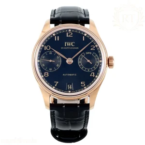 IWC Portugieser IW501707 42mm APSF Rose Gold Deep Blue Dial Numeric Markers on Leather Strap A52010