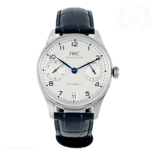 IWC Portugieser SERIES IW501702 42mm APSF Stainless Steel Silver Dial Blue Numeric Markers on Leather Strap A52010