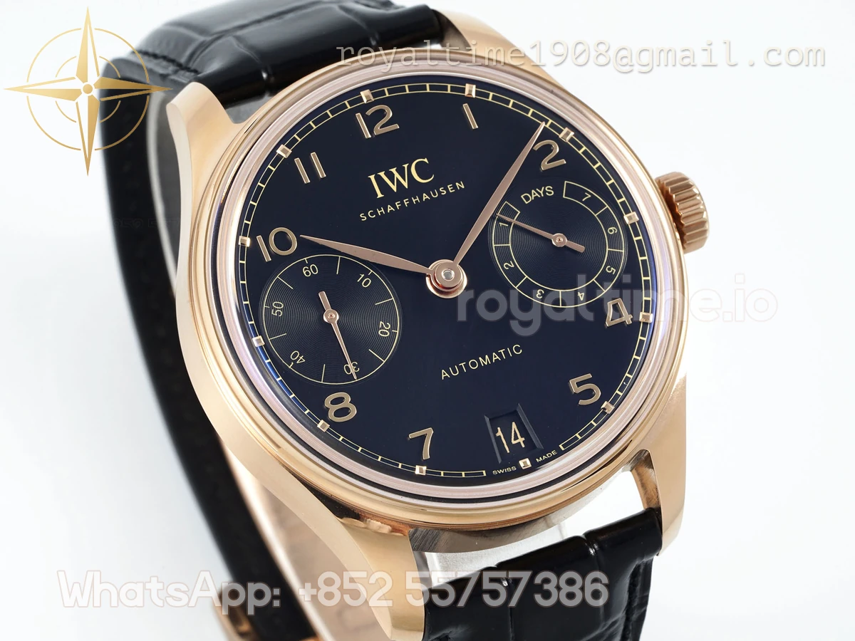 IWC Portugieser IW501707 42mm APSF Rose Gold Deep Blue Dial Numeric Markers on Leather Strap A52010 - Image 7