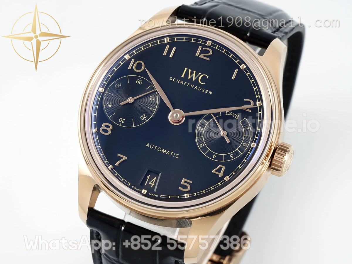 IWC Portugieser IW501707 42mm APSF Rose Gold Deep Blue Dial Numeric Markers on Leather Strap A52010 - Image 8