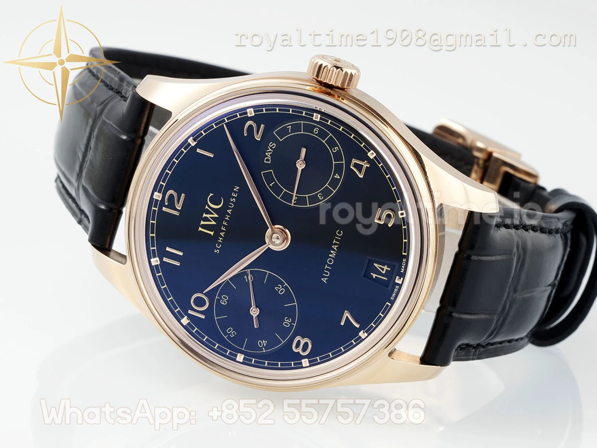 IWC Portugieser IW501707 42mm APSF Rose Gold Deep Blue Dial Numeric Markers on Leather Strap A52010 - Image 10