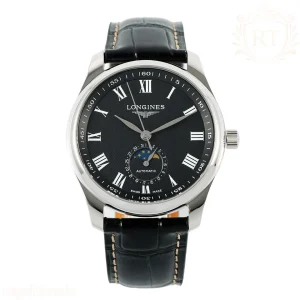 Longines APSF Flagship Heritage Moonphase SS Black Dial Roman Markers on Black Leather Strap A2892