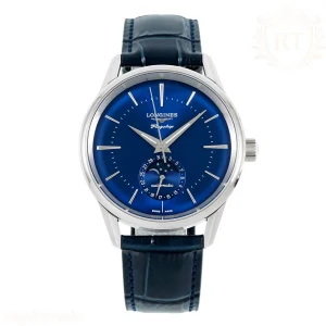 Longines APSF Flagship Heritage Moonphase SS Blue Dial Stick Markers on Blue Leather Strap A2892