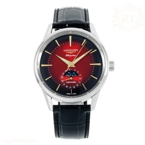 Longines APSF Flagship Heritage Moonphase SS Red Dial on Black Leather Strap A2892