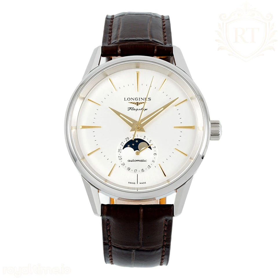 Longines APSF Flagship Heritage Moonphase Silver YG Dial on Brown Leather Strap A2892