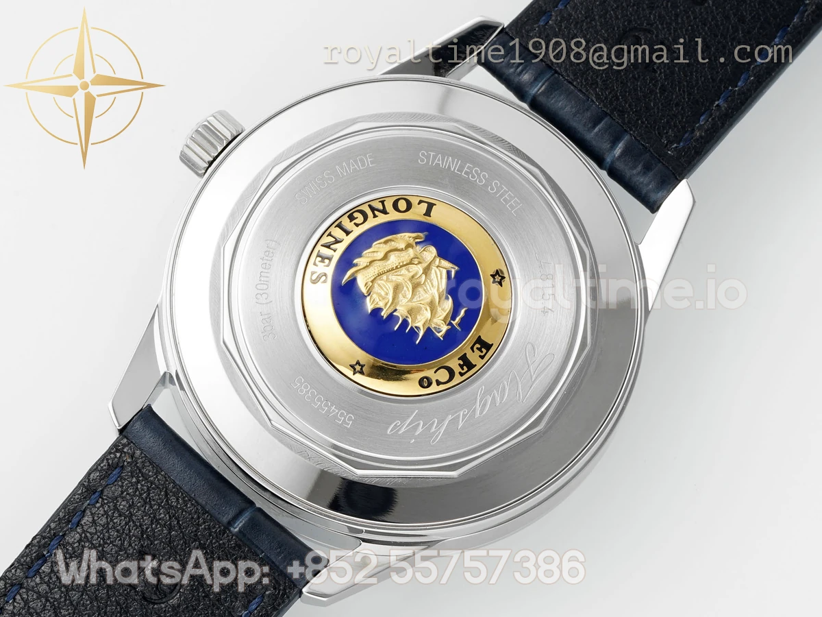 Longines APSF Flagship Heritage Moonphase SS Blue Dial Stick Markers on Blue Leather Strap A2892 - Image 10