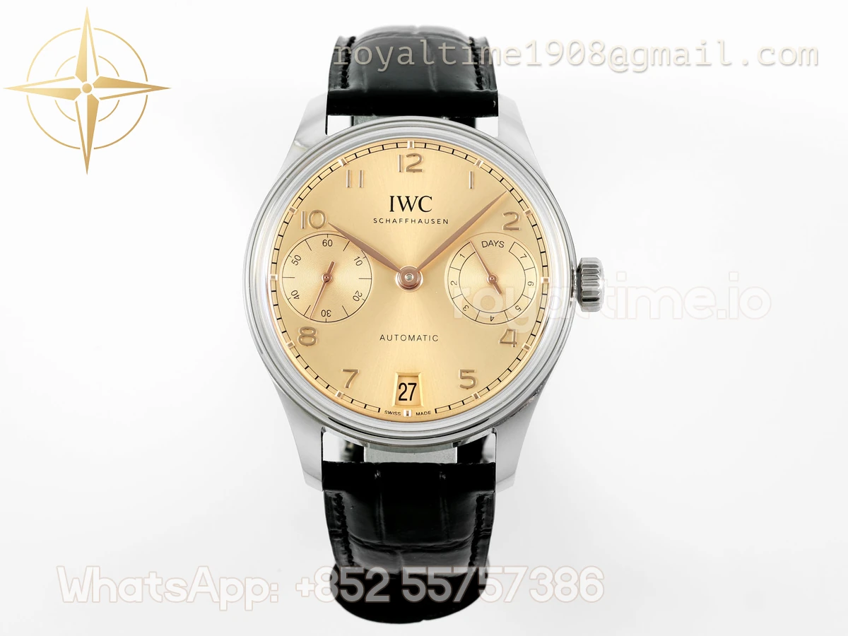 IWC Portugieser IW501705 42mm APSF SS Gold Dial Numeric Markers on Black Leather Strap A52010 - Image 7