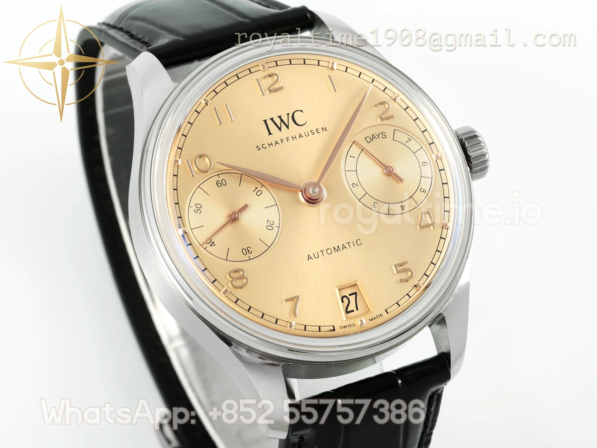 IWC Portugieser IW501705 42mm APSF SS Gold Dial Numeric Markers on Black Leather Strap A52010