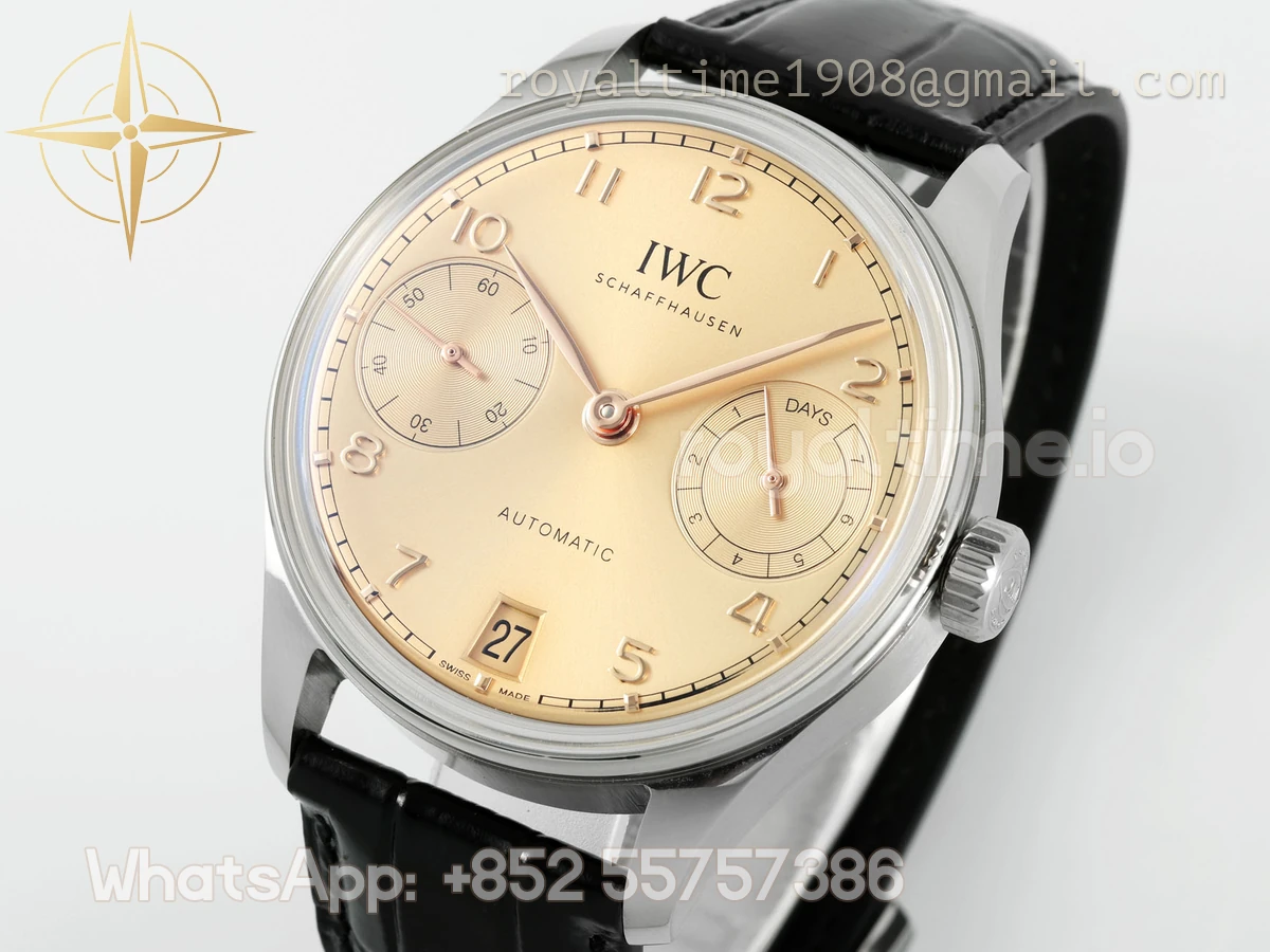 IWC Portugieser IW501705 42mm APSF SS Gold Dial Numeric Markers on Black Leather Strap A52010 - Image 8