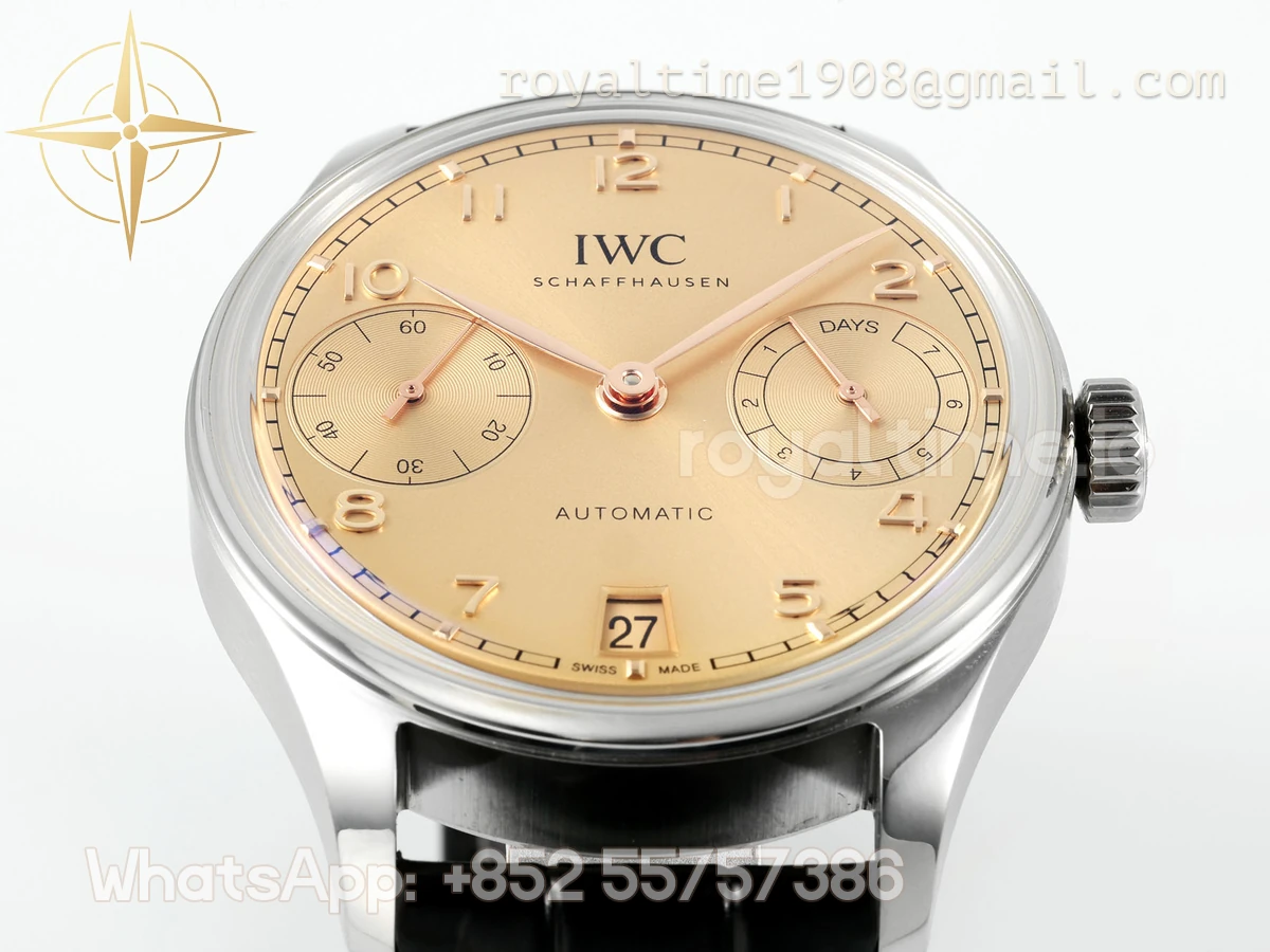 IWC Portugieser IW501705 42mm APSF SS Gold Dial Numeric Markers on Black Leather Strap A52010 - Image 9
