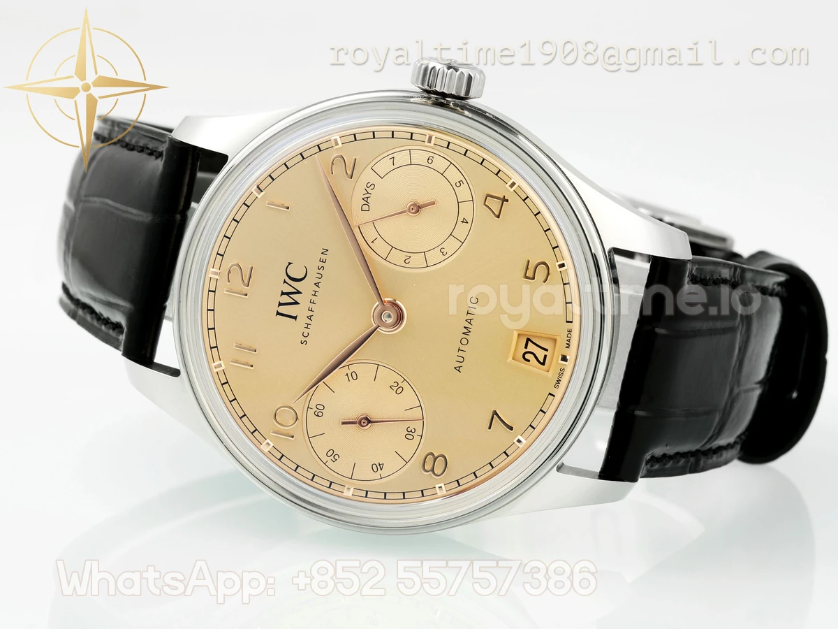 IWC Portugieser IW501705 42mm APSF SS Gold Dial Numeric Markers on Black Leather Strap A52010 - Image 10