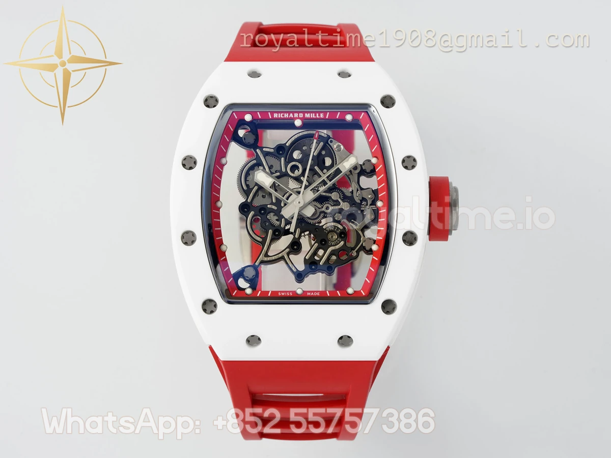 Richard Mille Richard Mille RM055 APSF White Ceramic Red inner Bezel on Rubber Strap Super Clone V2 RMUL2 - Image 2